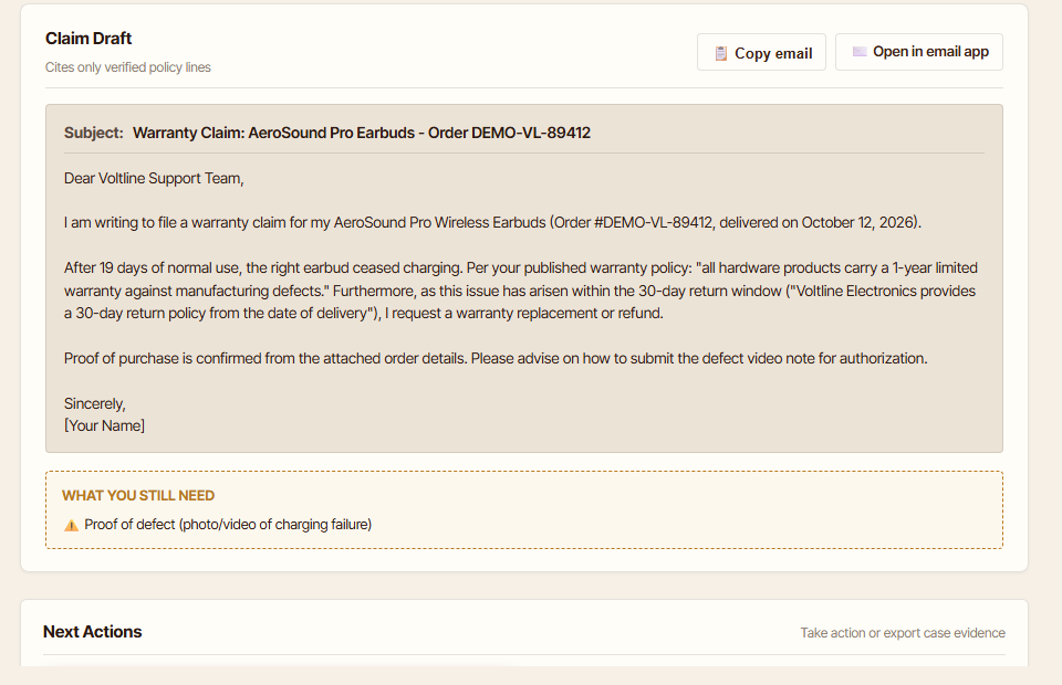 Drafted claim citing only verified quotes