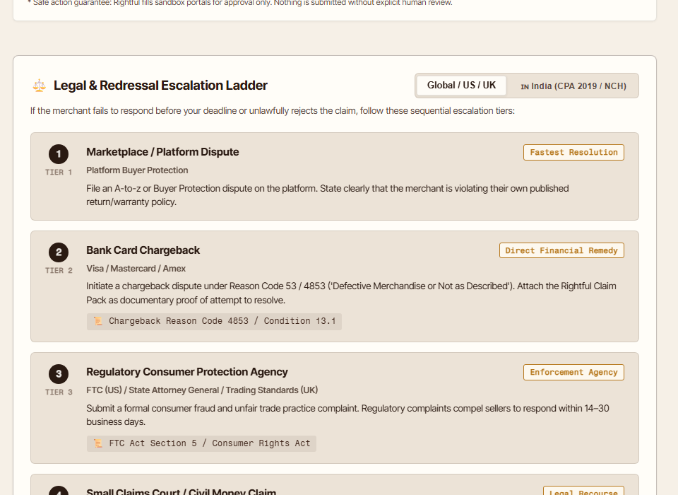 Multi-tier escalation ladder with statutory consumer authorities