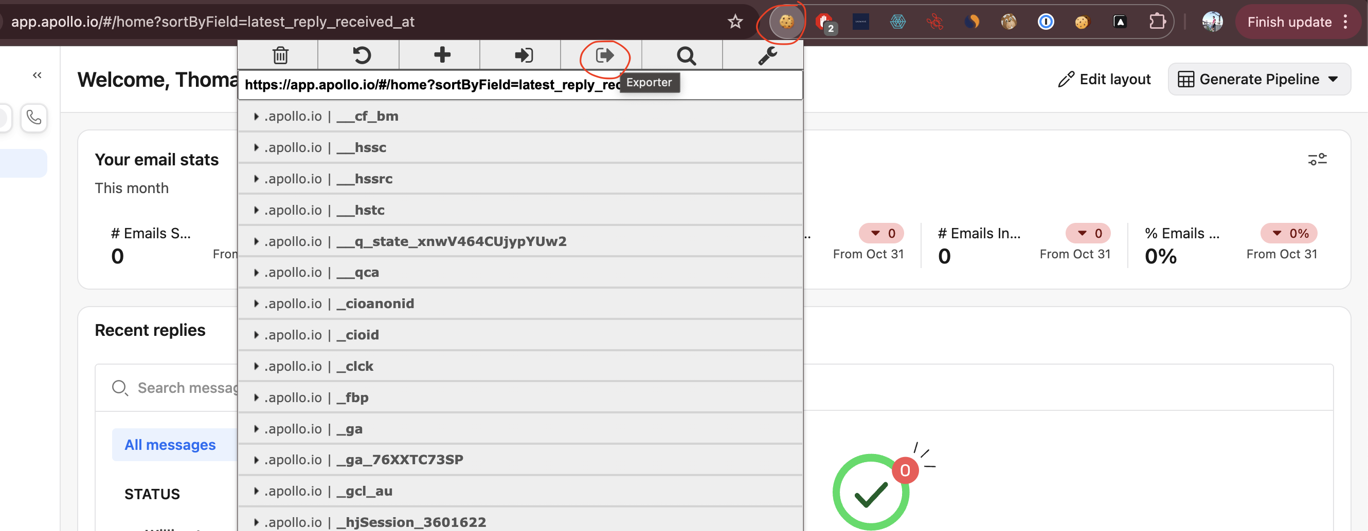 Screenshot cookies extraction