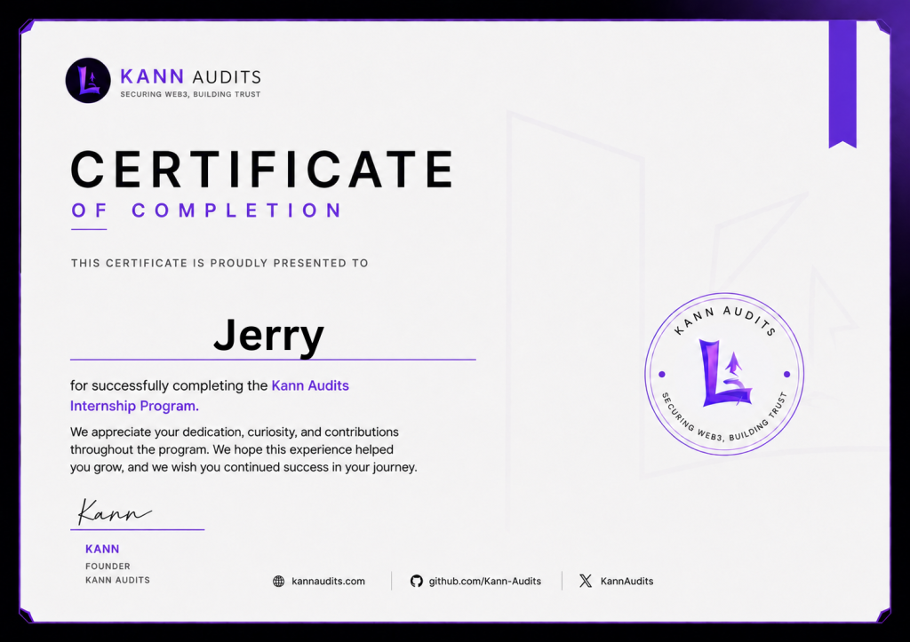 Kann Audits Internship Certificate