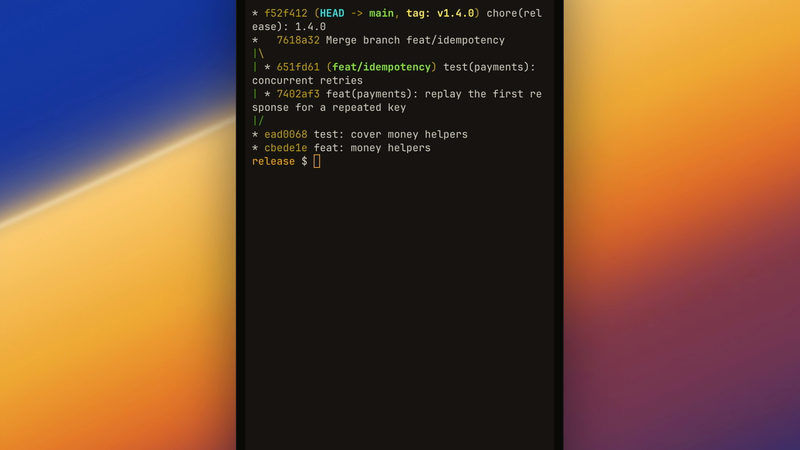 Live recording. The phone shows another workspace's terminal while Claude works on checkout-api in the browser. When Claude asks which rate limit to use, an alert reading "checkout-api Needs input" drops in on the phone and a tap opens the question as a card; the browser lists checkout-api under Needs you with the same card.