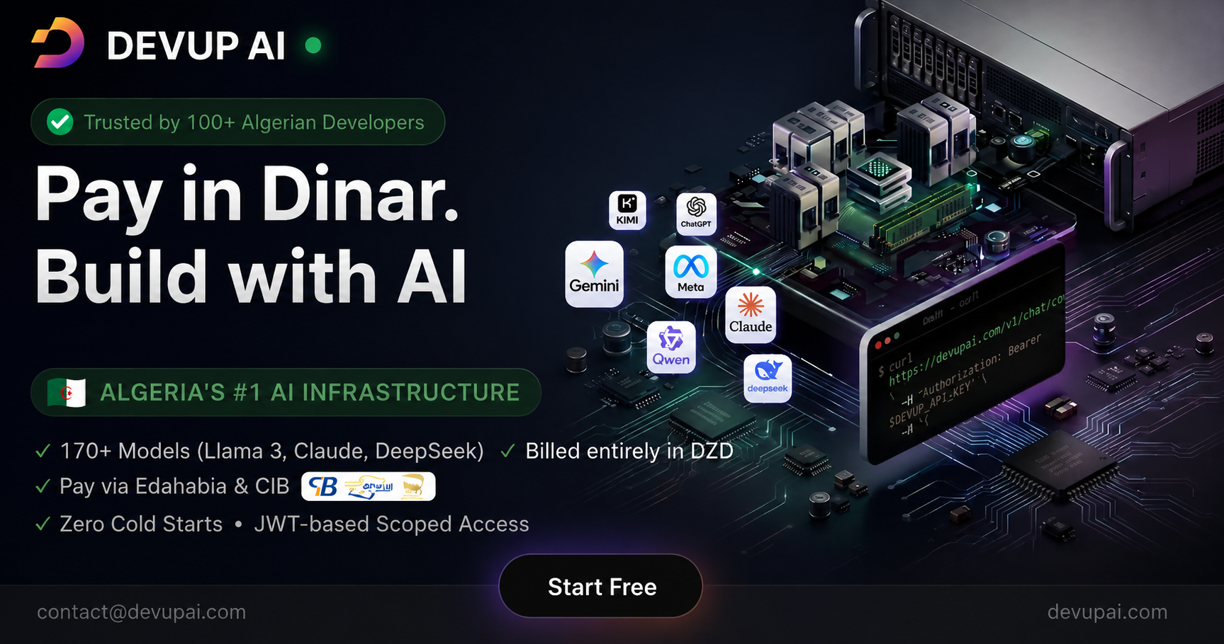 DEVUP AI — Pay in Dinar. Build with AI.