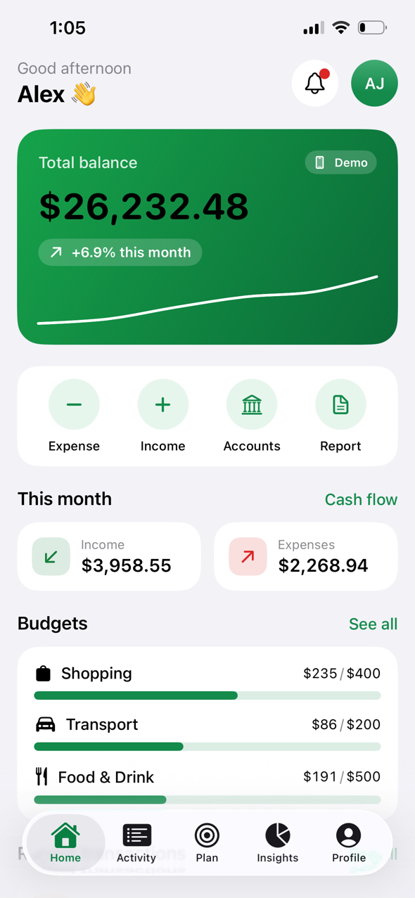 FlowMoney dashboard preview
