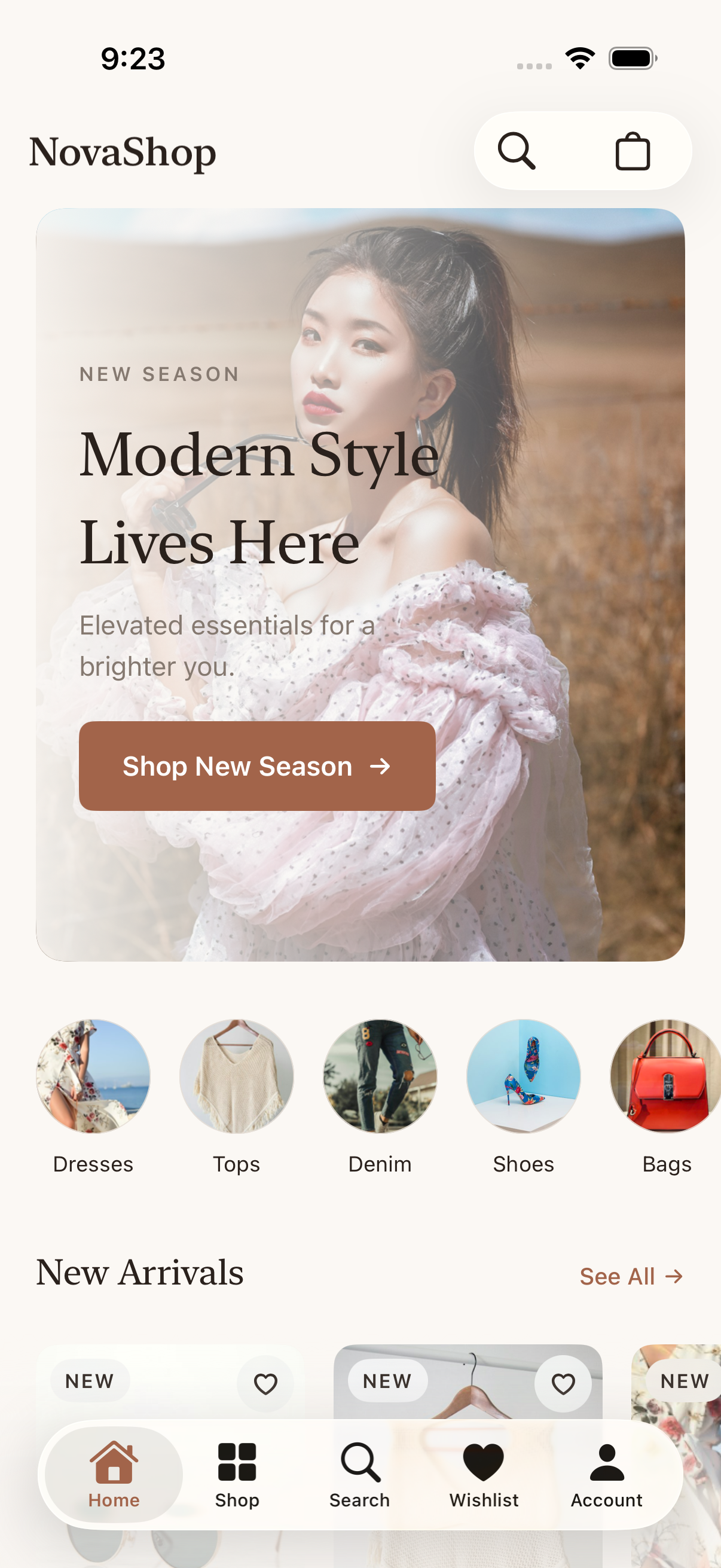 NovaShop home screen preview