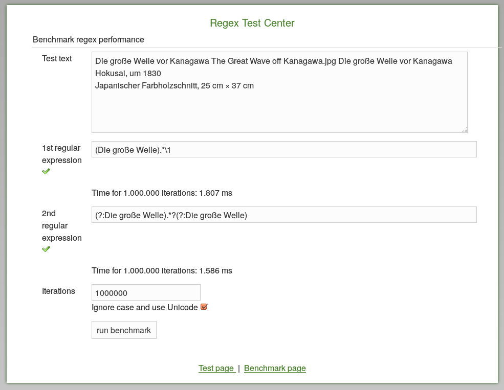 regex benchmark page