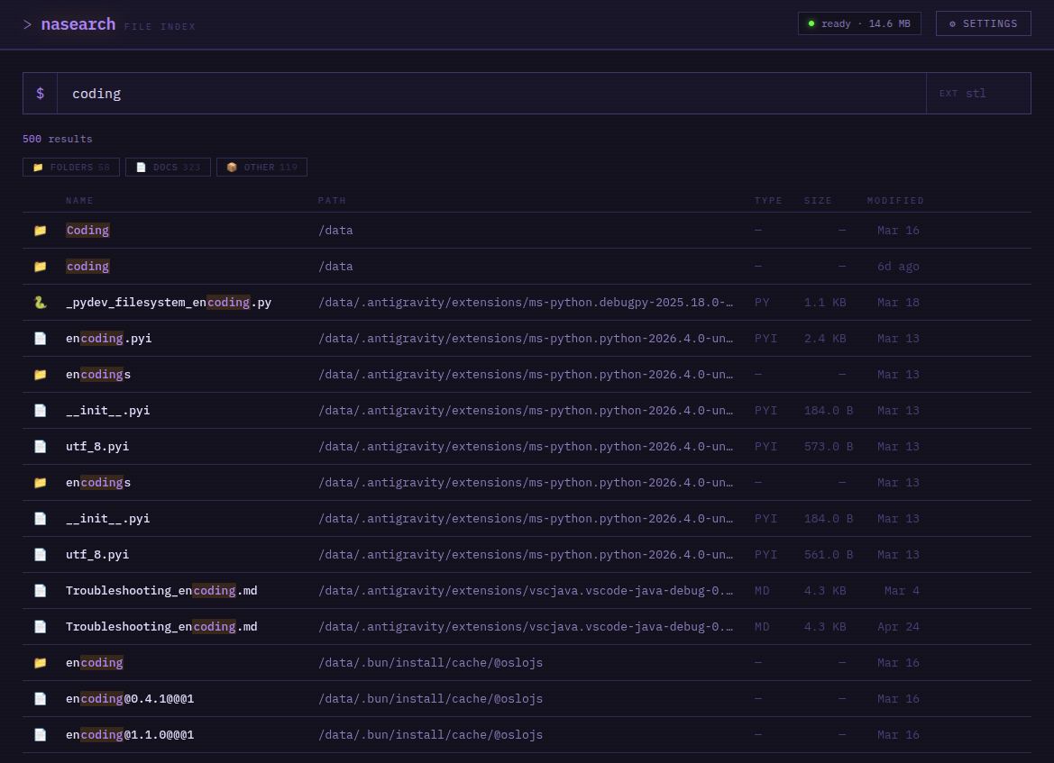 NASearch search results