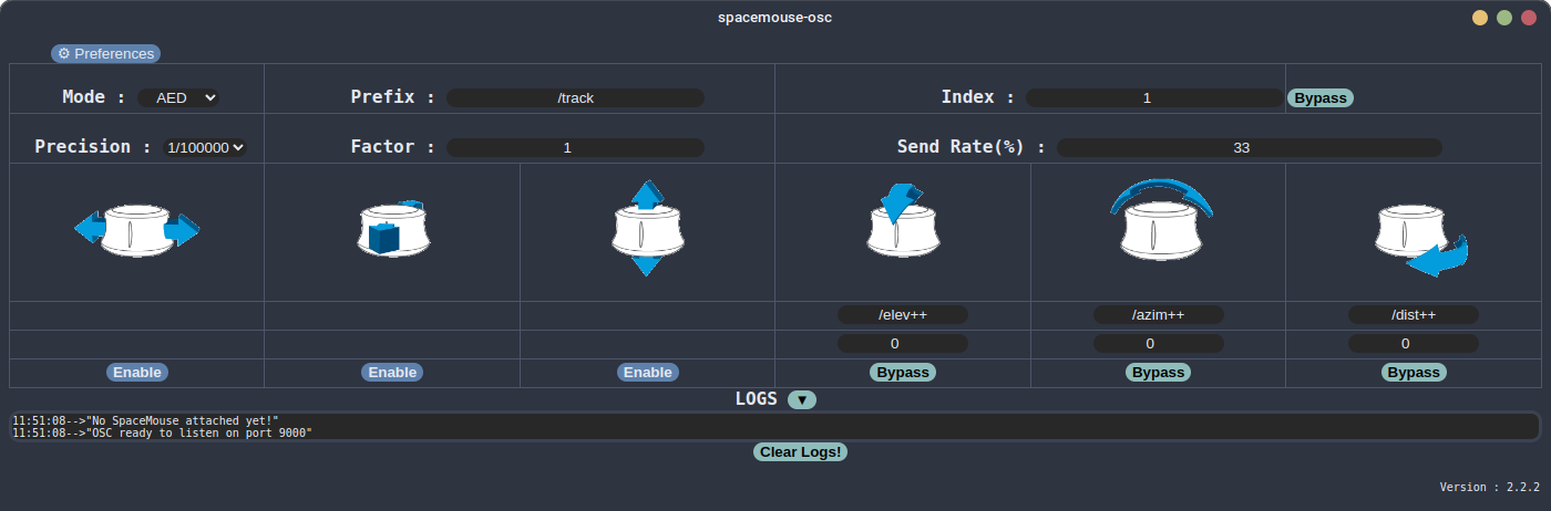 Interface spacemouse-osc