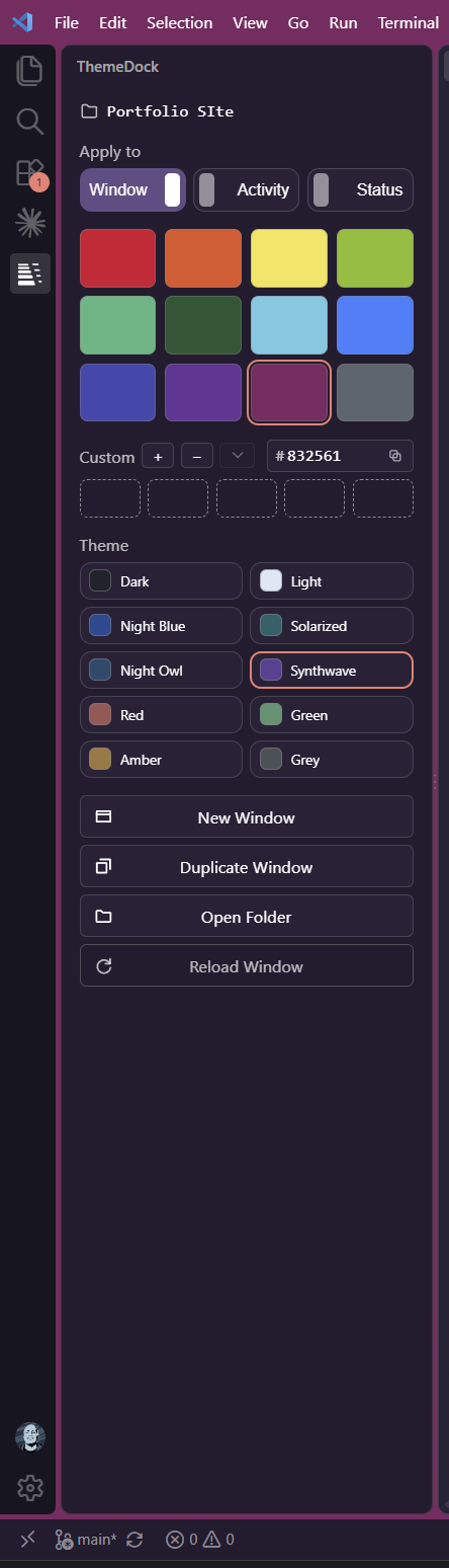 ThemeDock in a magenta window