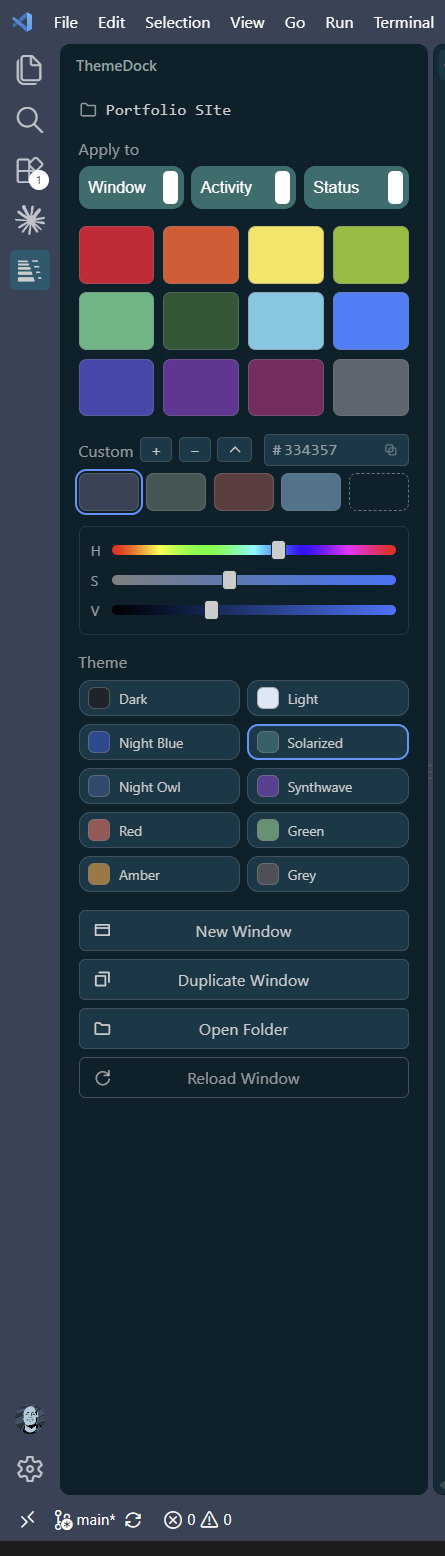 ThemeDock in a blue window