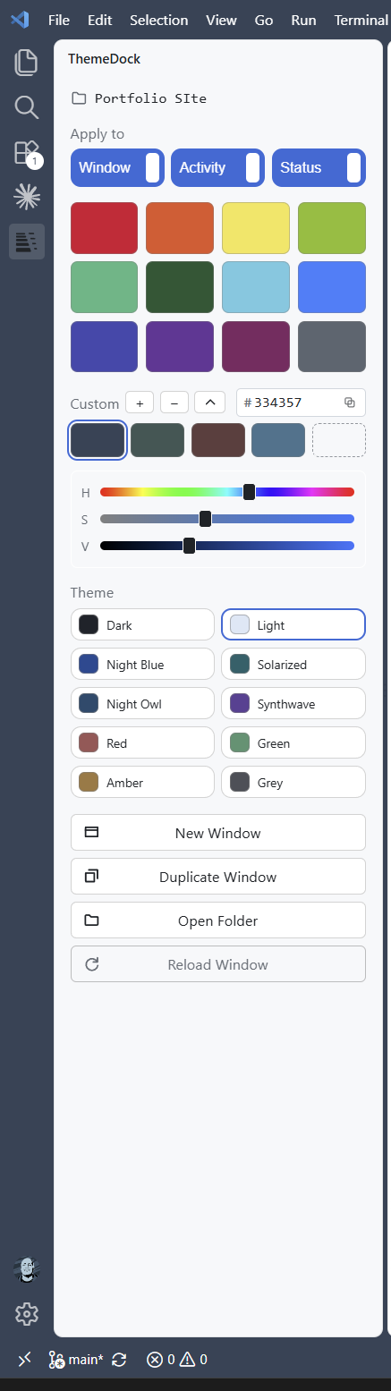 ThemeDock in a light window