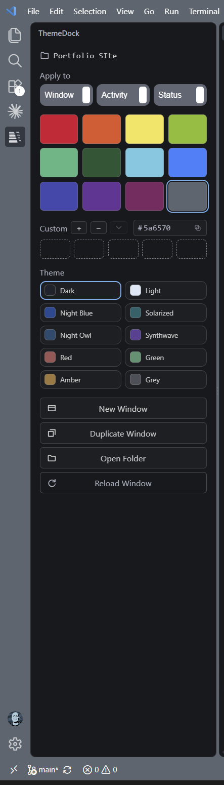 ThemeDock in a dark window