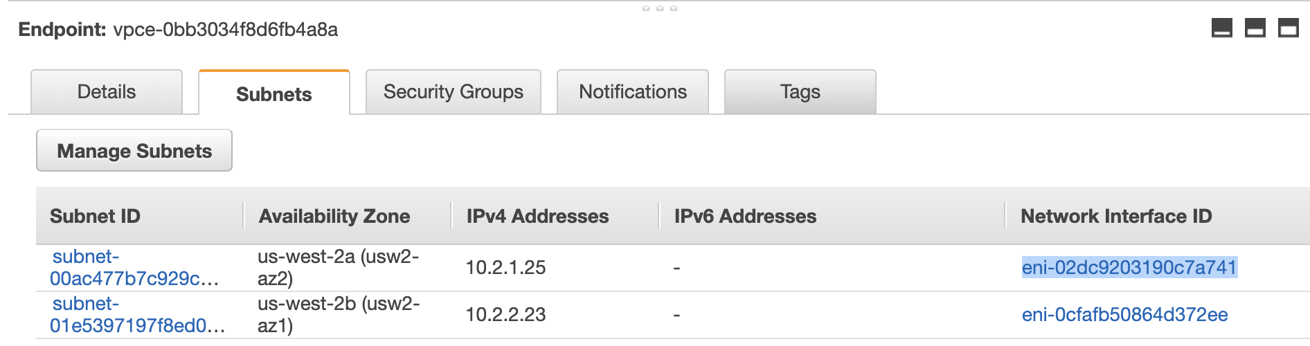 get eni of VPC endpoint