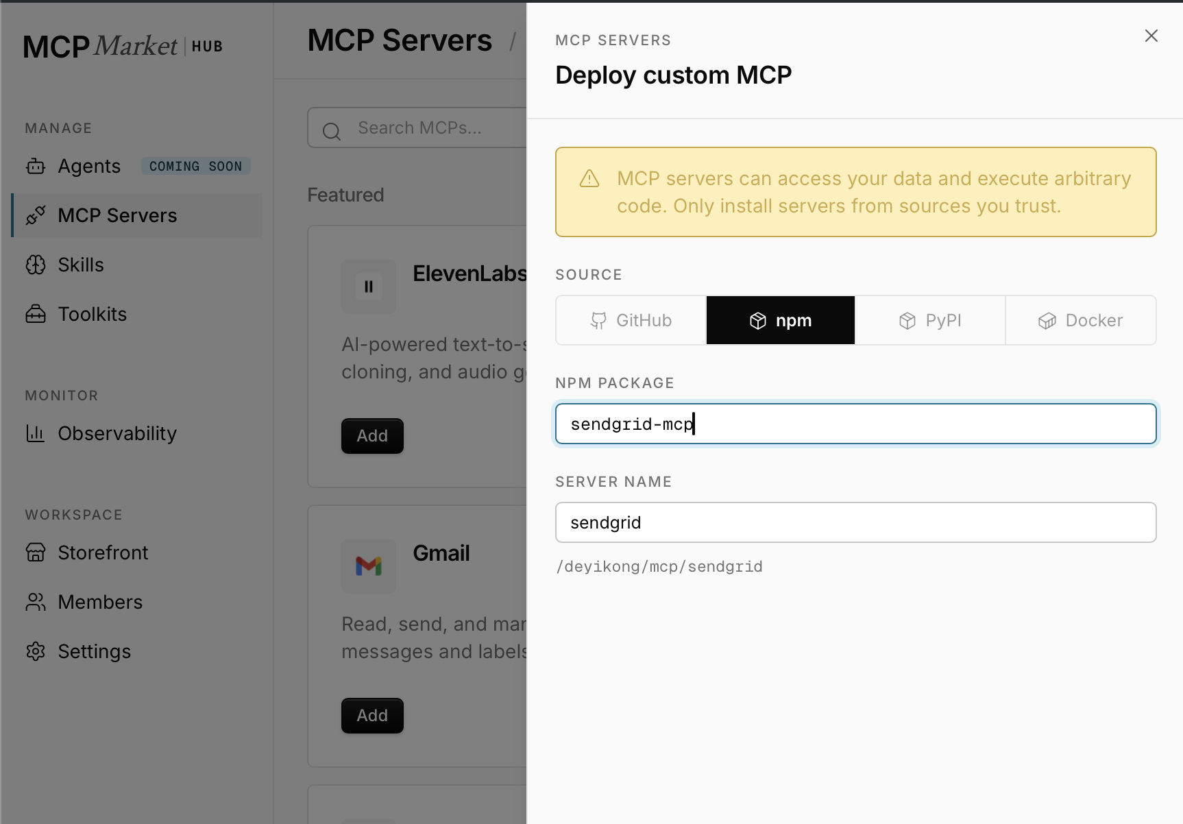 Deploying from an npm package