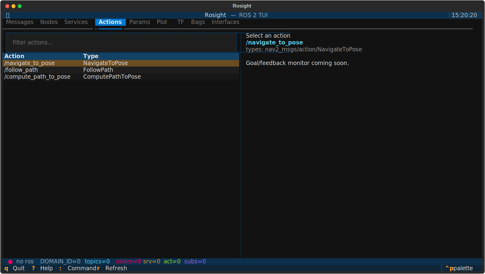 Actions tab — action server browsing.