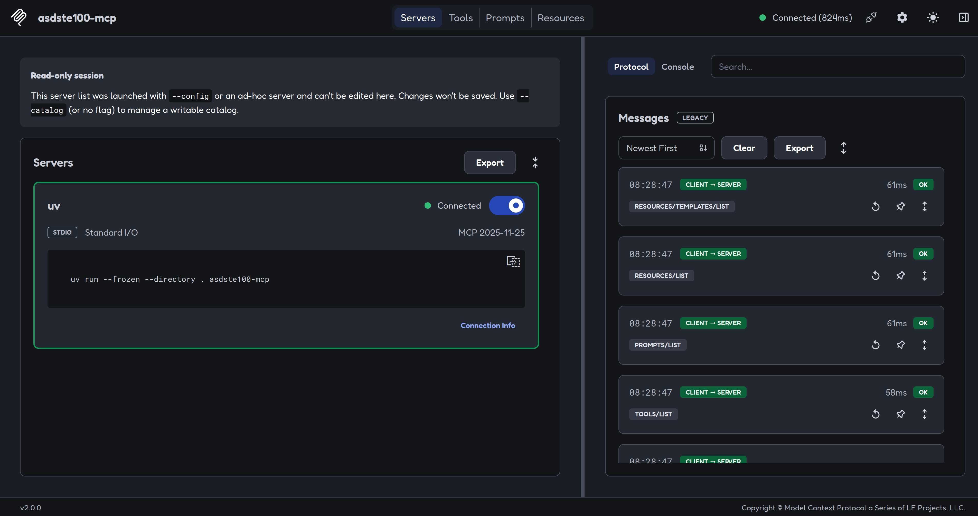 MCP Inspector with stdio