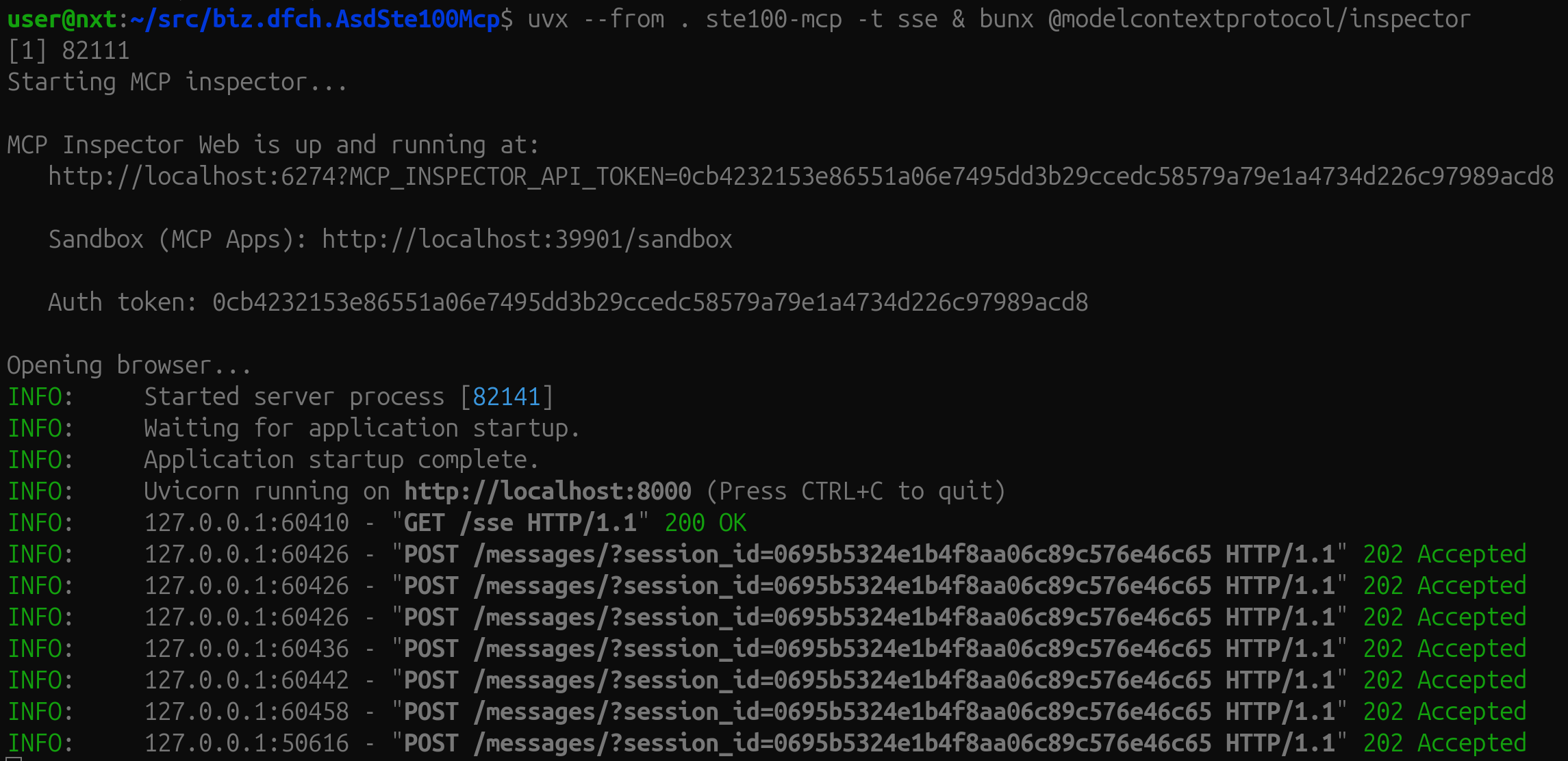 Start the MCP server with uvx and then start the MCP Inspector with bunx
