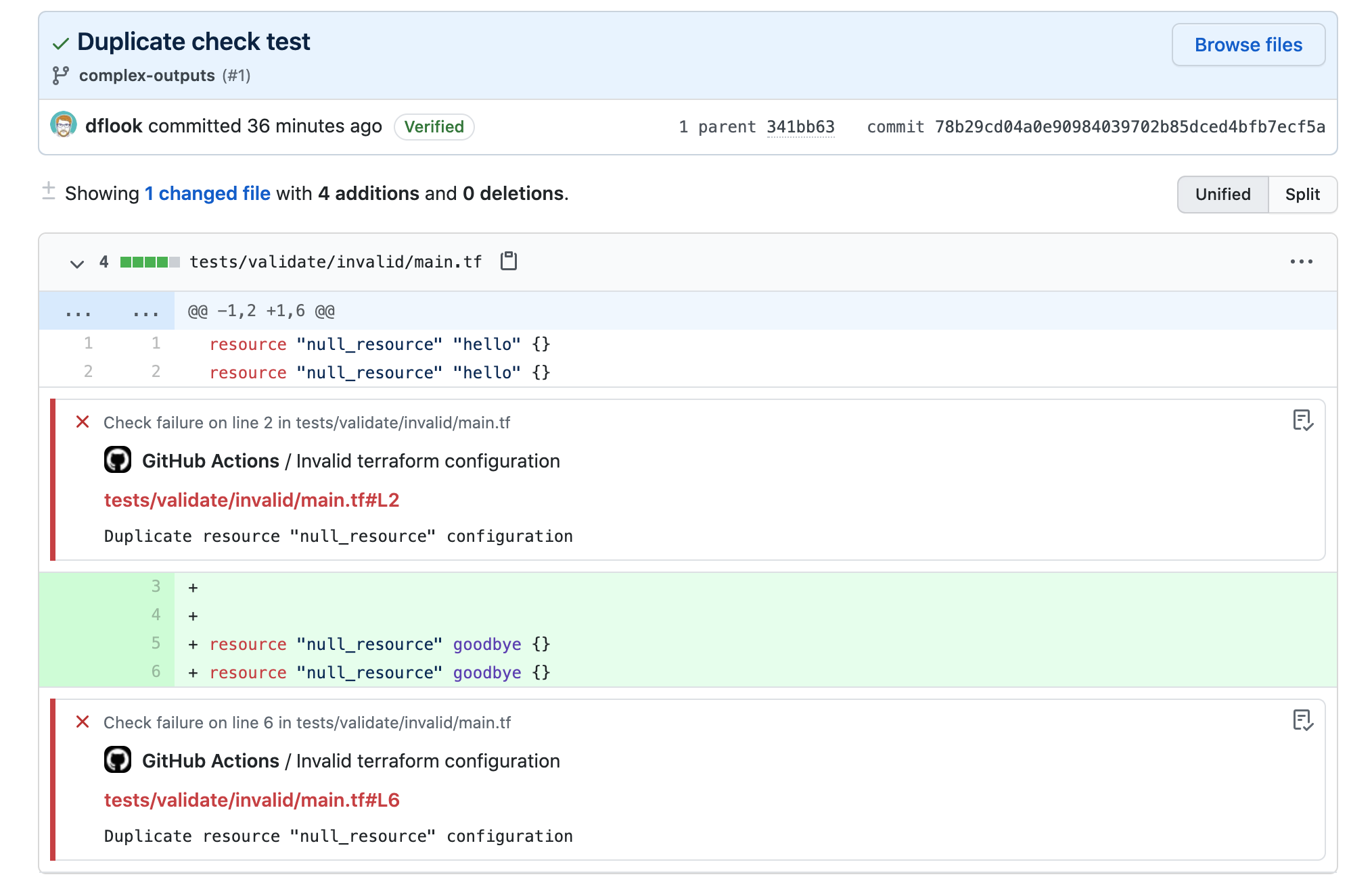 A screenshot showing the output of the terraform validate action.