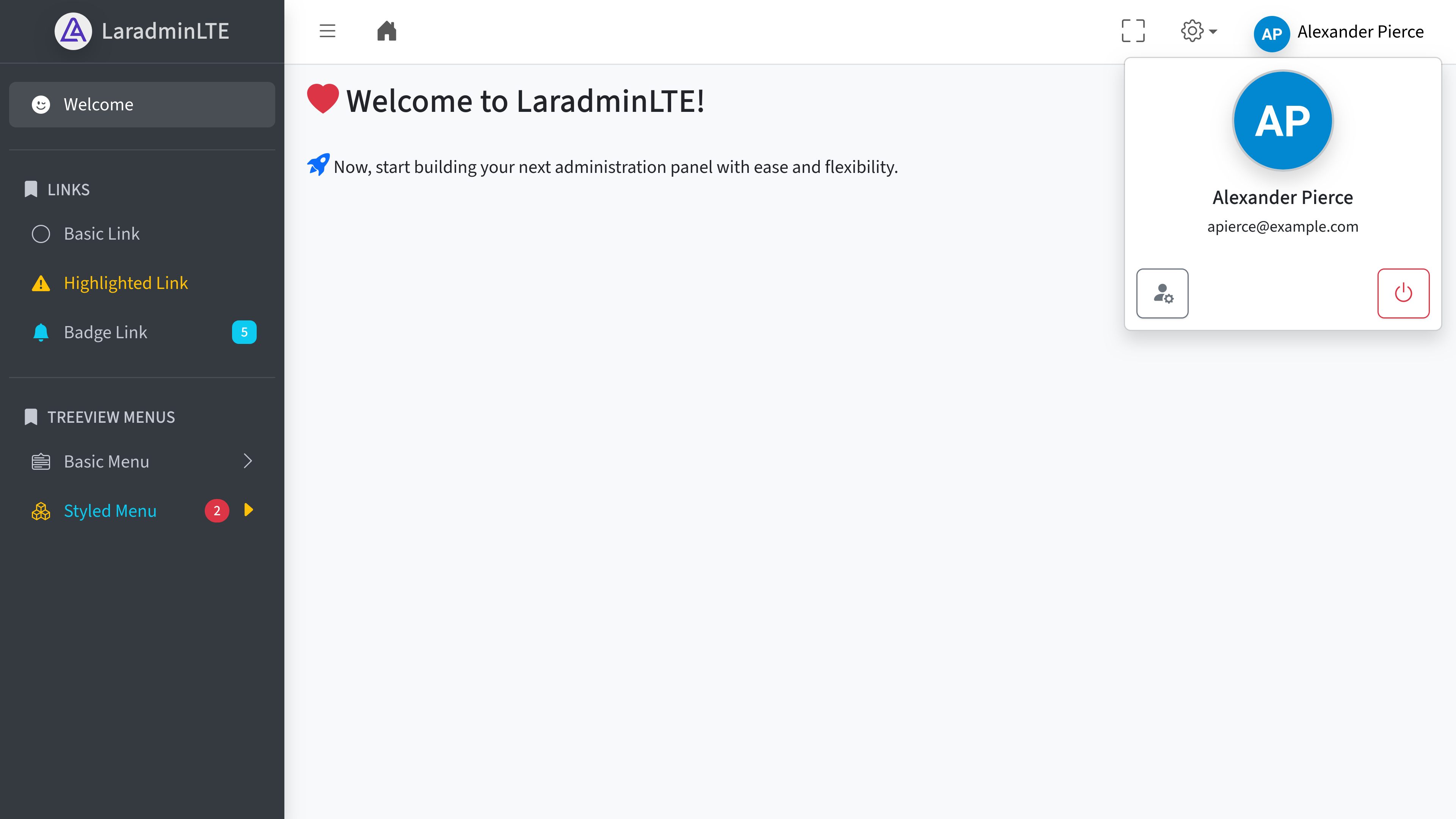 LaradminLTE Layout Example "LaradminLTE Layout Example"