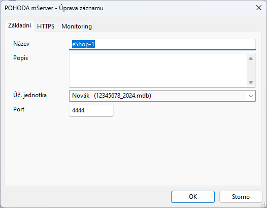 Nastavení instance