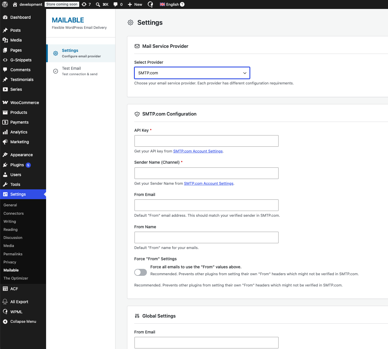 Settings page — SMTP.com