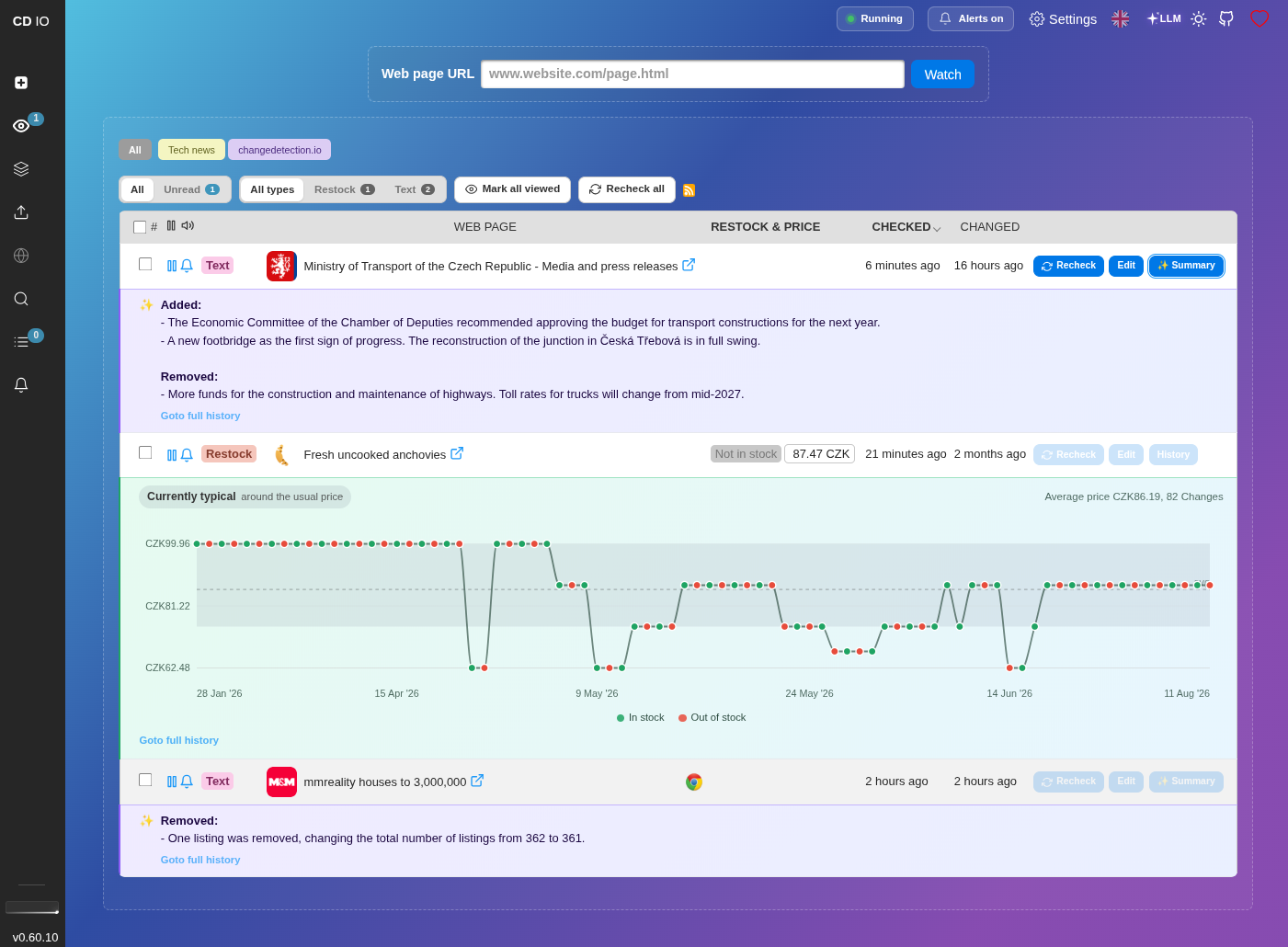 Web site page change monitoring