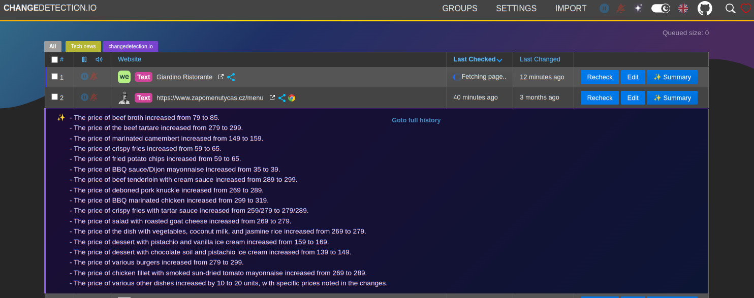 LLM change summary screenshot