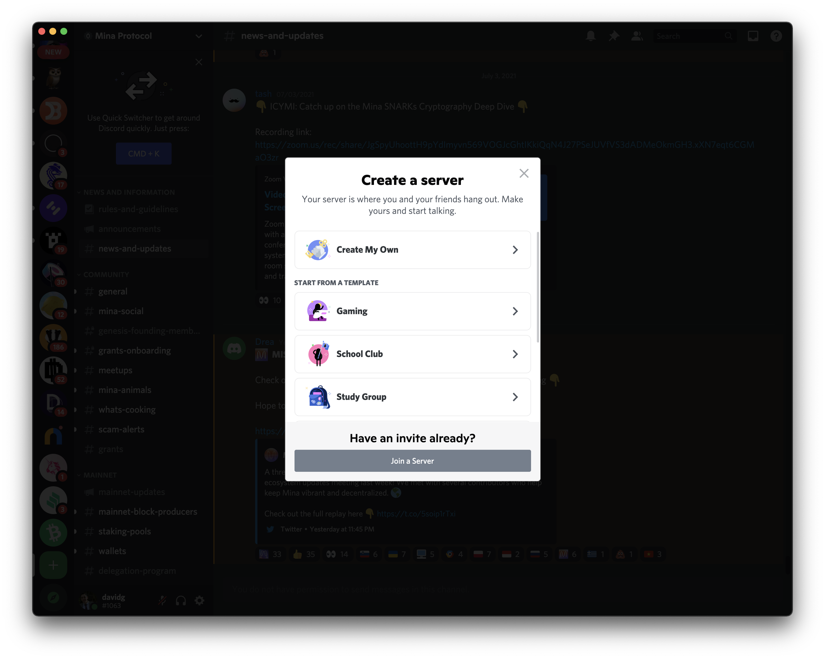 Discord Create Server / Channel Example