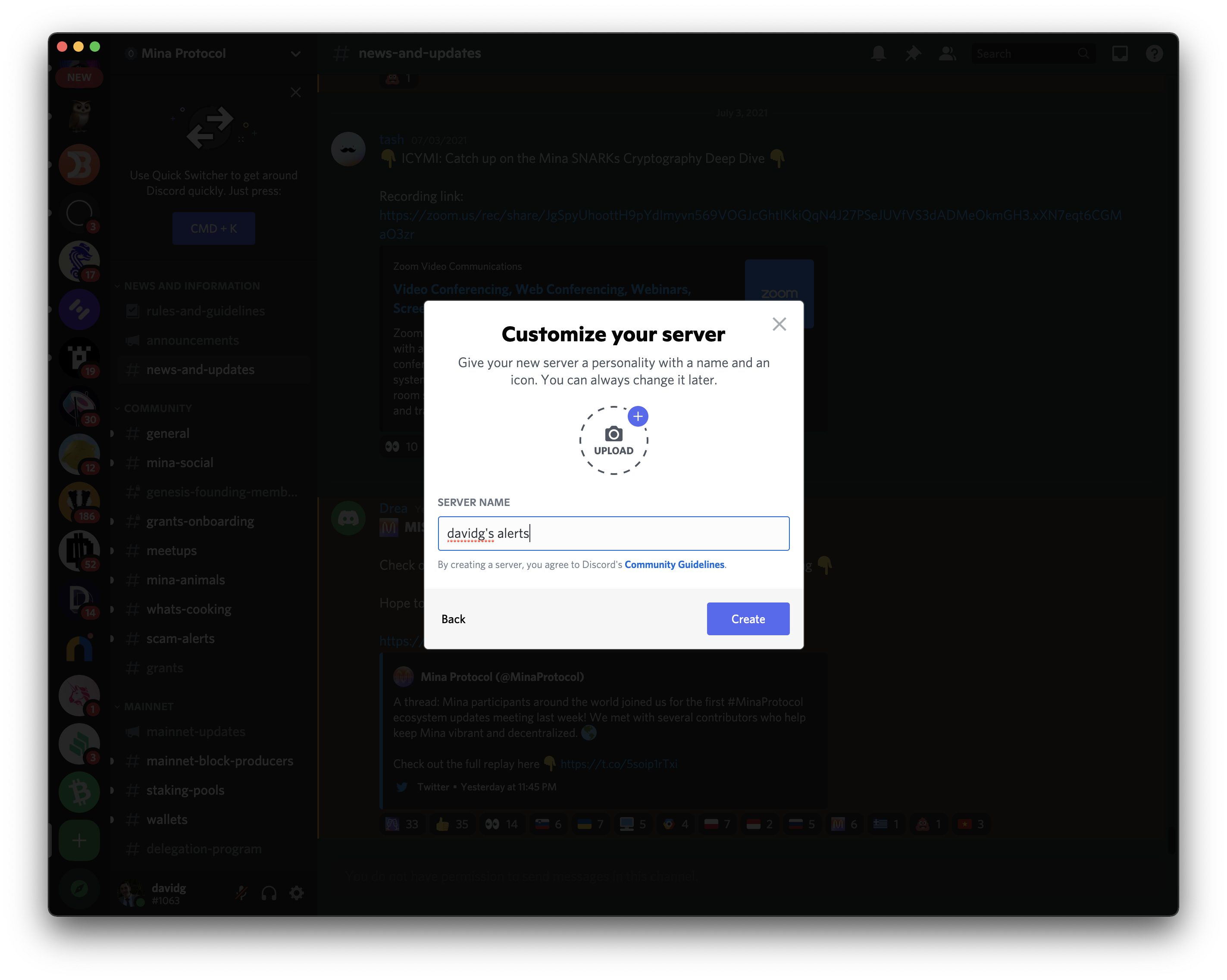 Discord Create Server / Channel Example