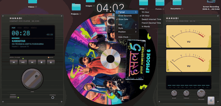 Right-clicking the desktop clock and switching its format