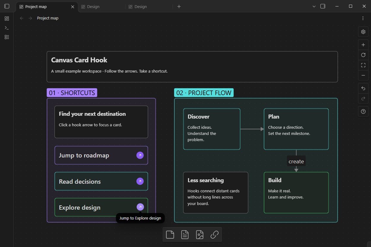 Canvas Card Hook: card links and jump shortcuts