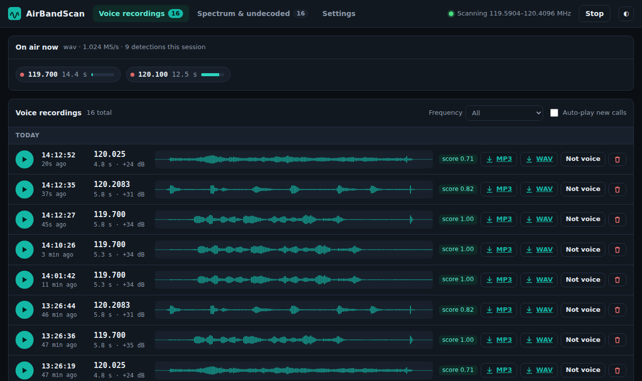Voice recordings page