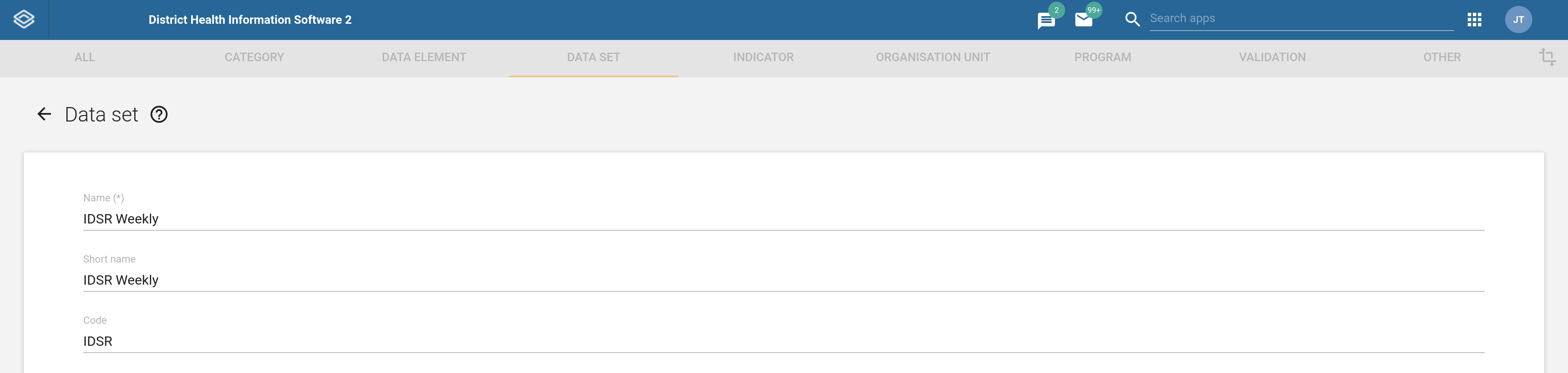 Data set form