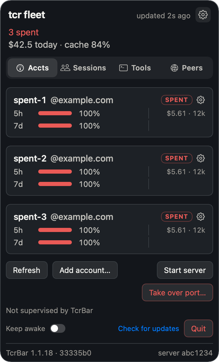 TcrBar panel with no capacity left