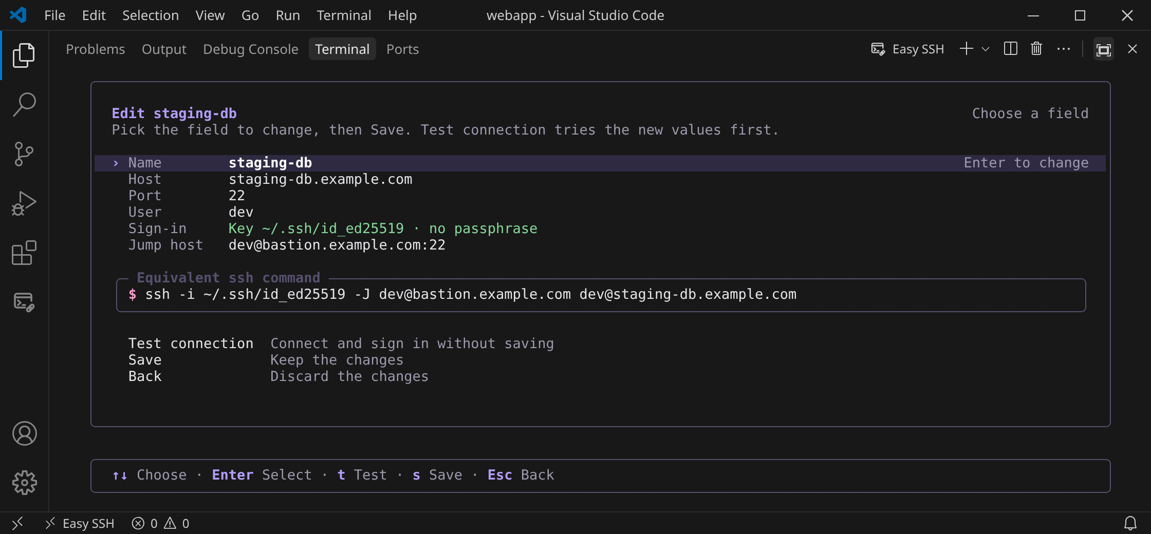 Editing a connection: pick the field to change