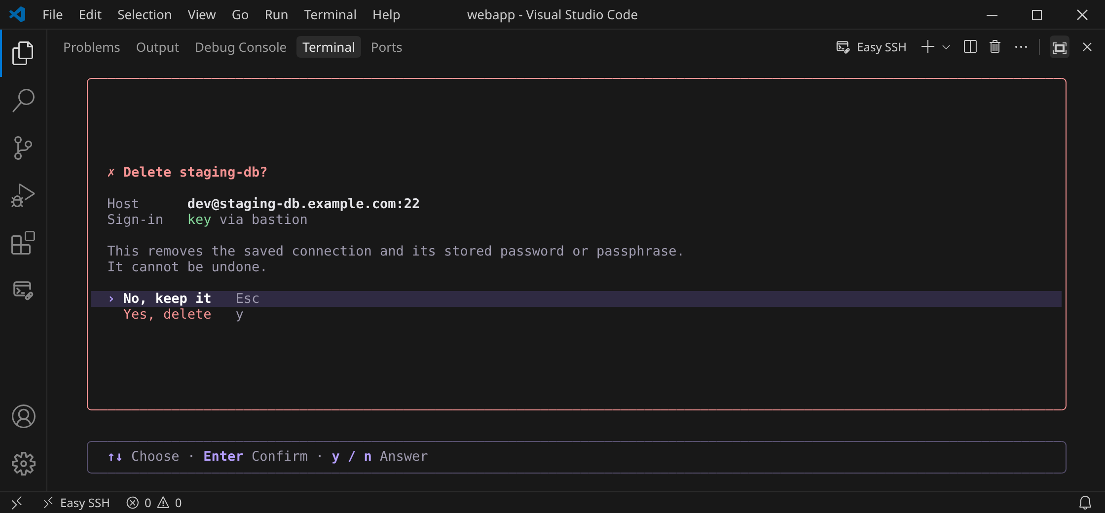 Delete confirmation for a saved connection