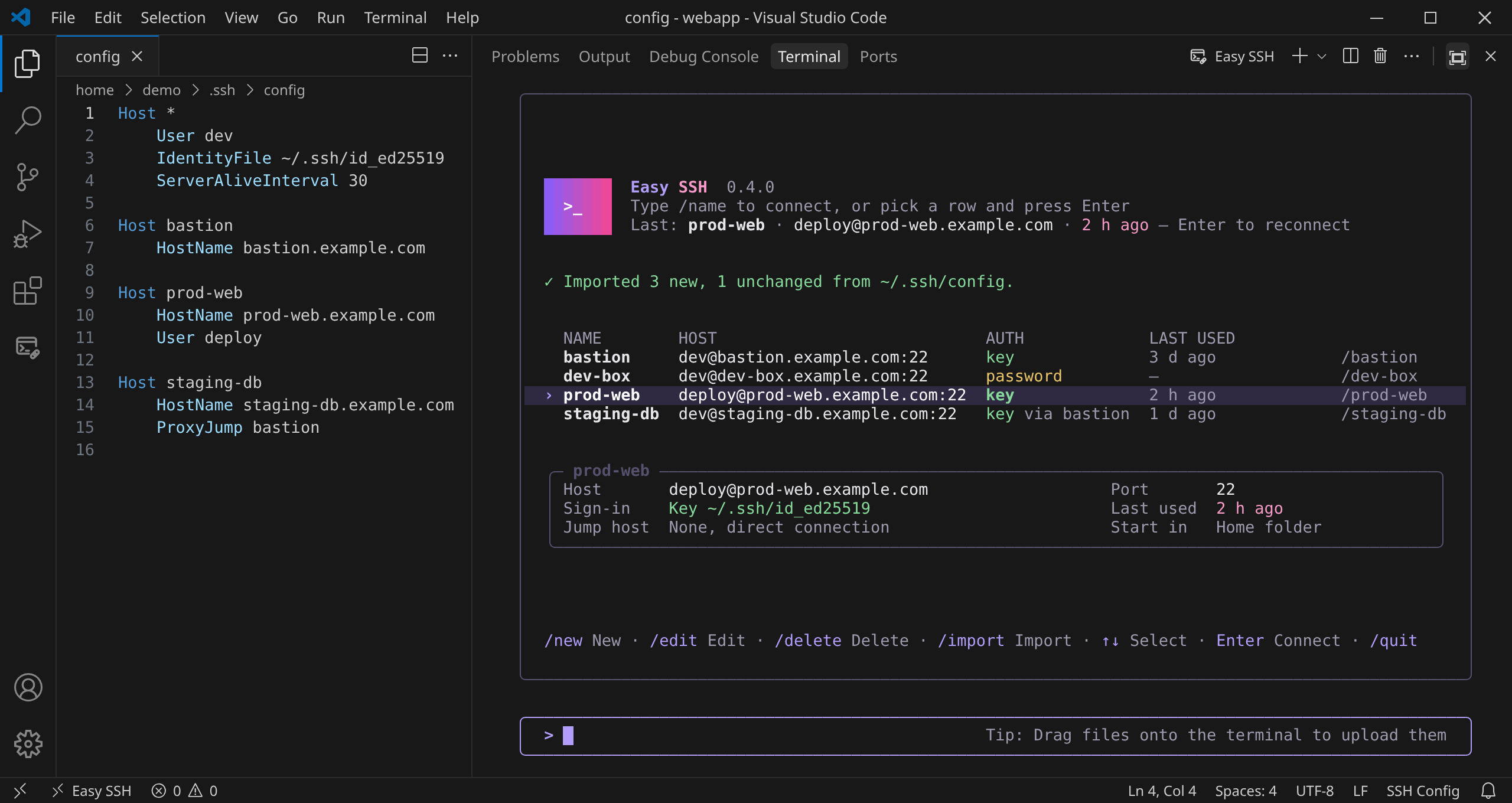 Importing hosts from ~/.ssh/config
