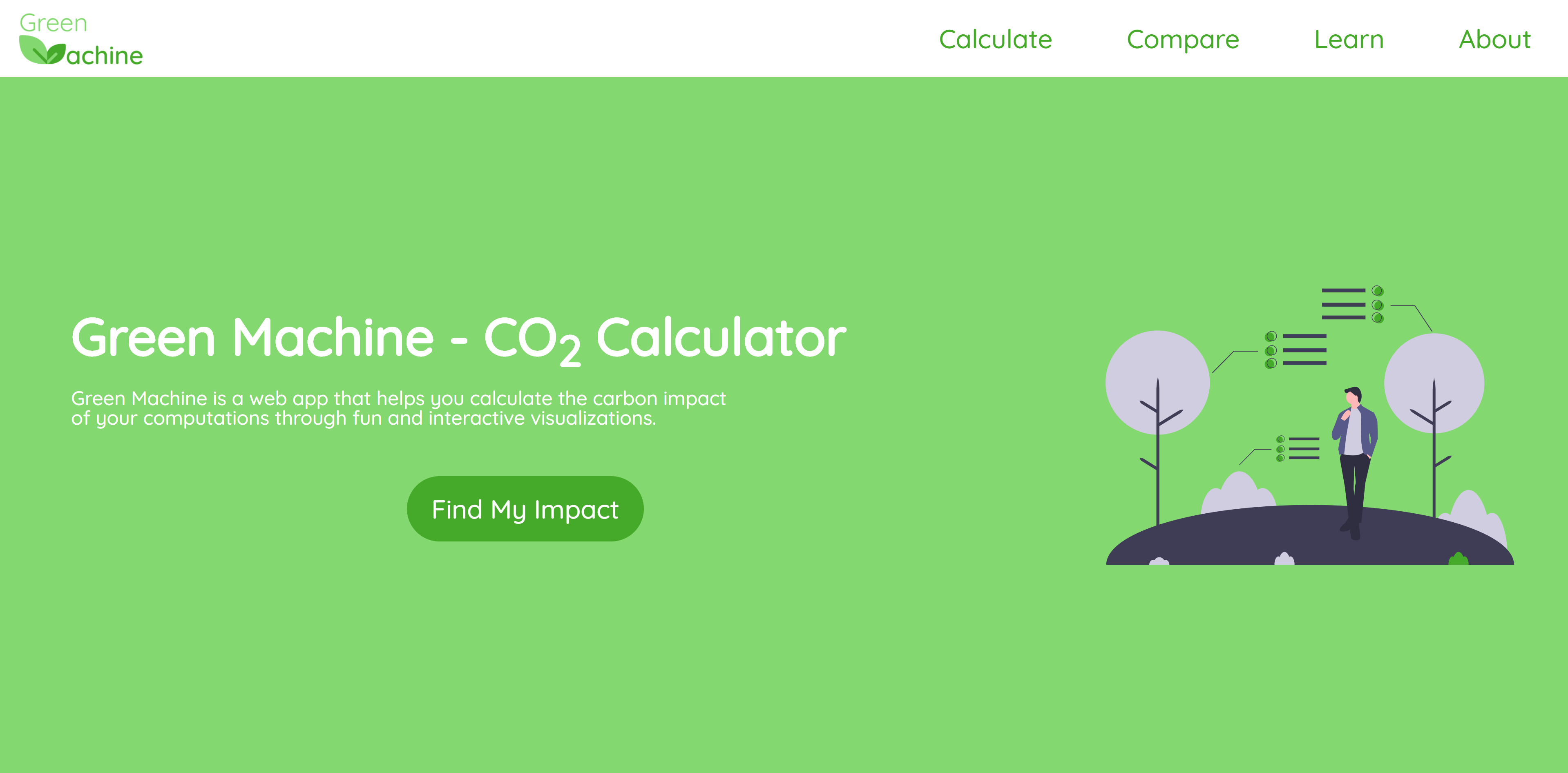Screenshot of Green Machine home page