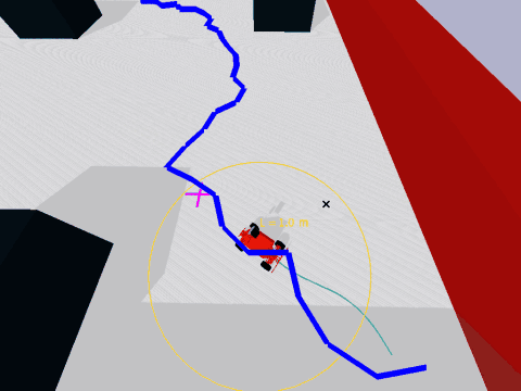 MuSHR car following an RRT path with Pure Pursuit