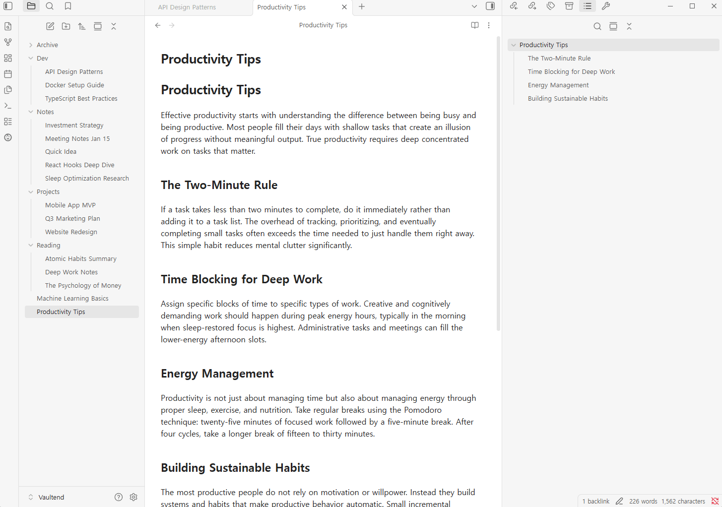 Organize Current Note