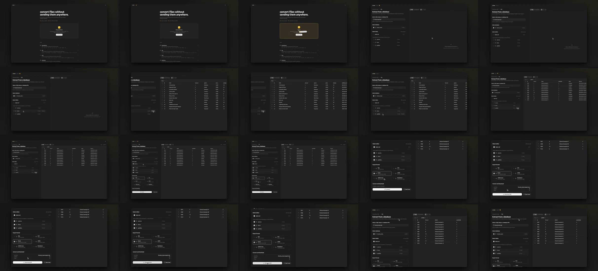 revisão do vídeo do converter-hub: um quadro a cada 1,5 segundo, da home até o download do ZIP