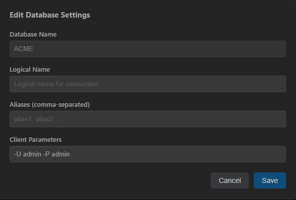 Database Client Settings Form