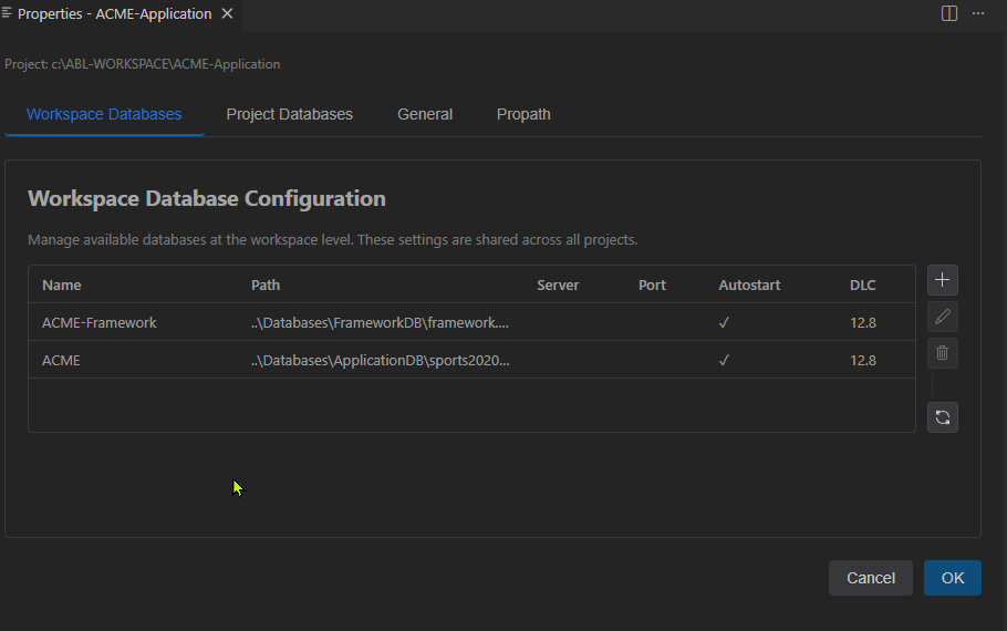 Workspace Database Settings Form