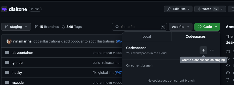 Creating a codespace