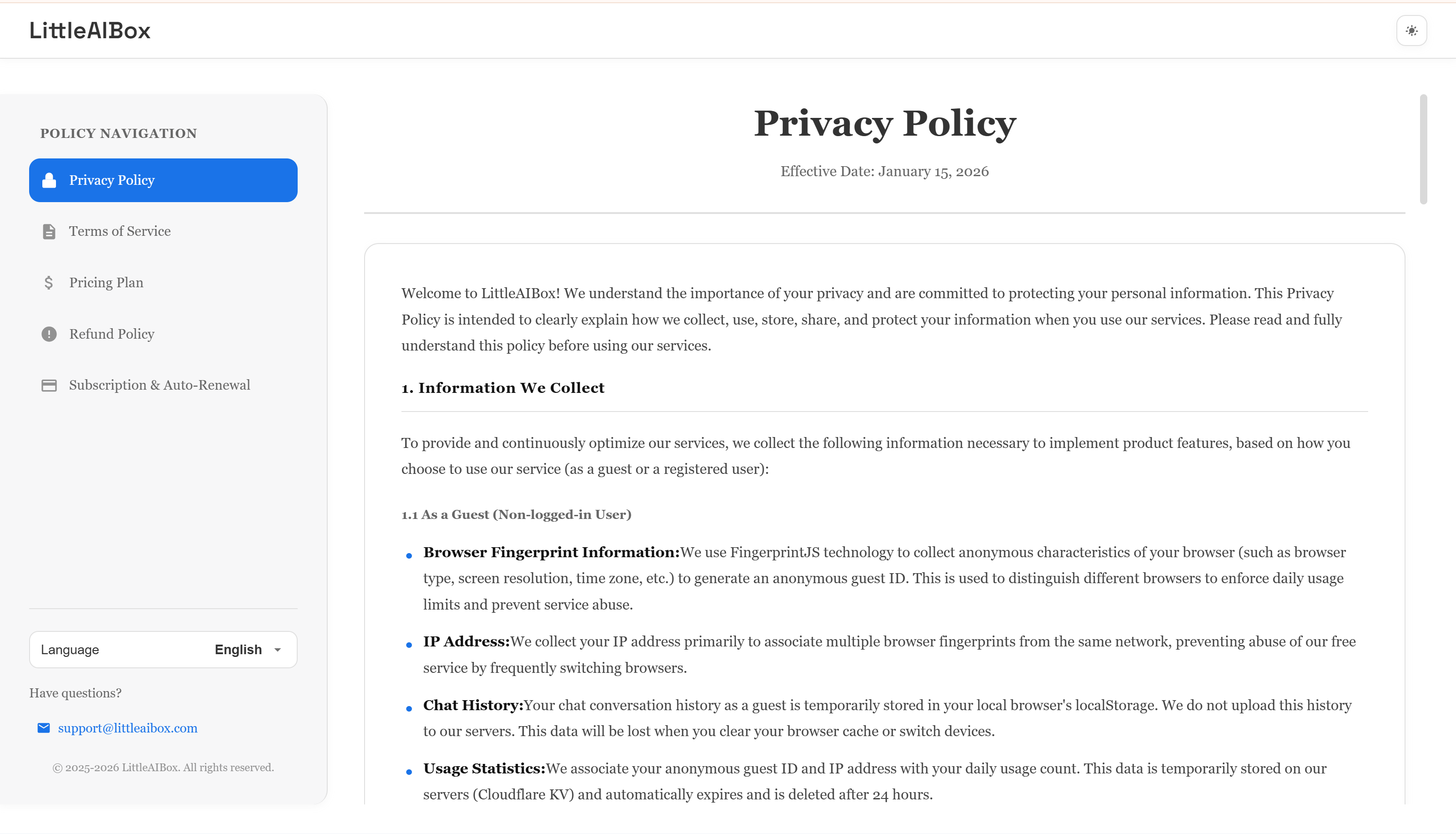 Privacy Page - English