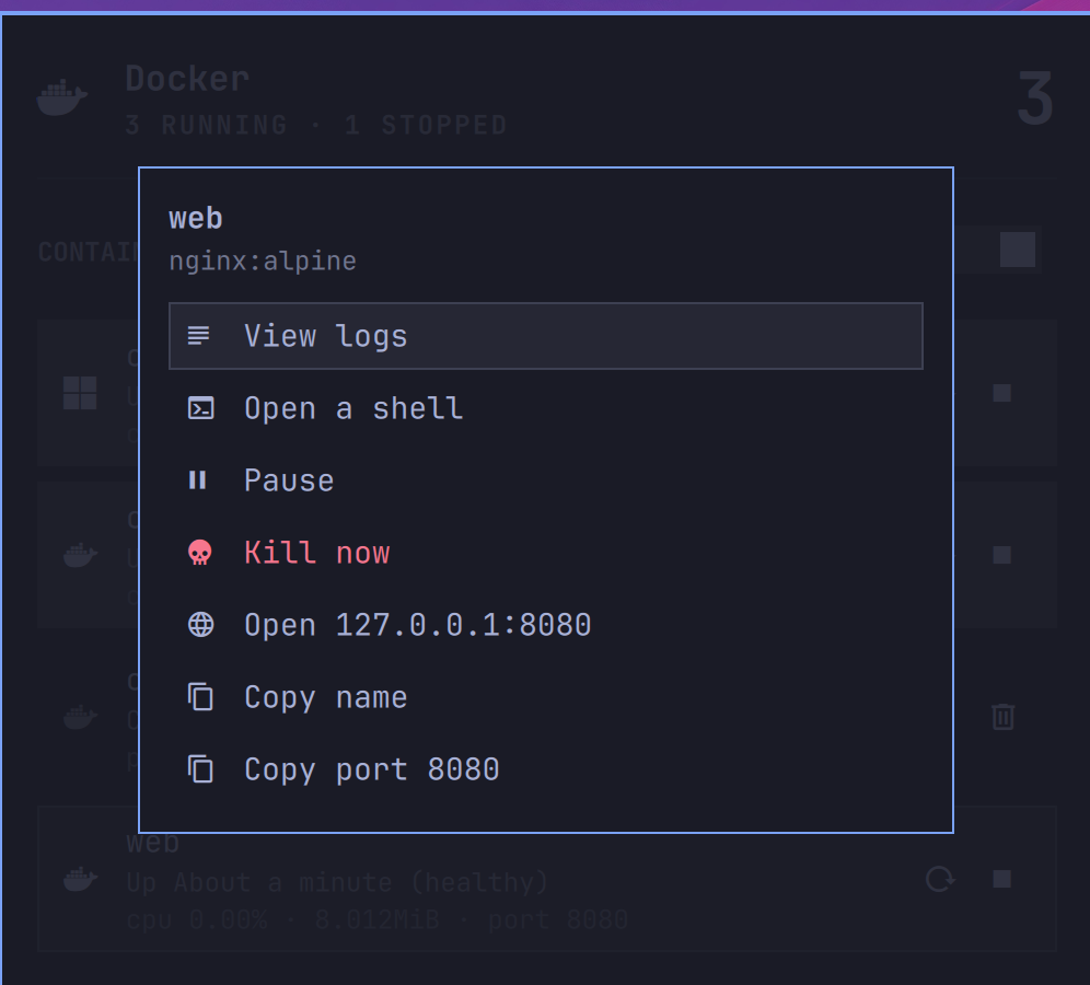 The container menu