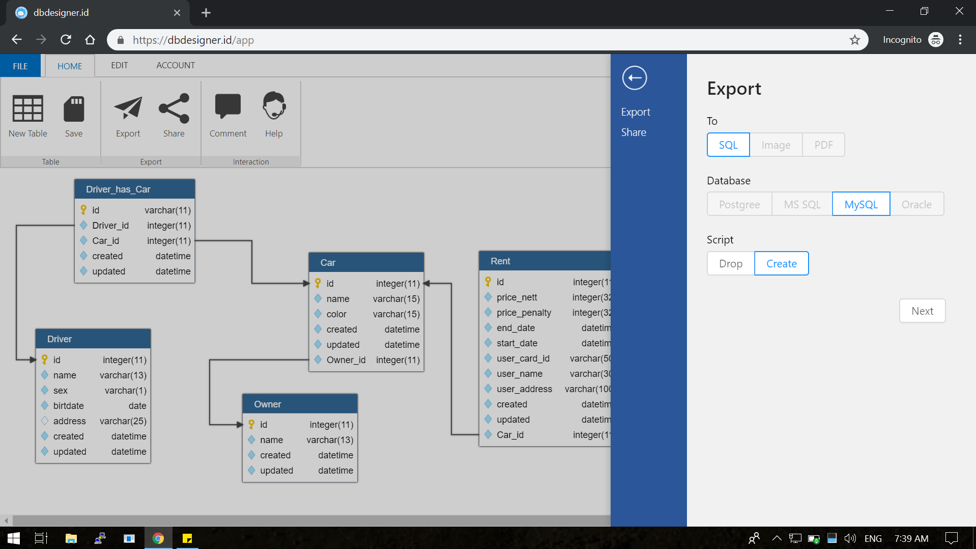 Export to database