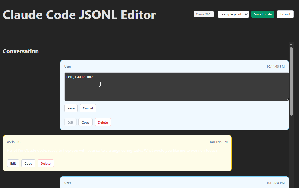 Claude Code JSONL Editor Screenshot