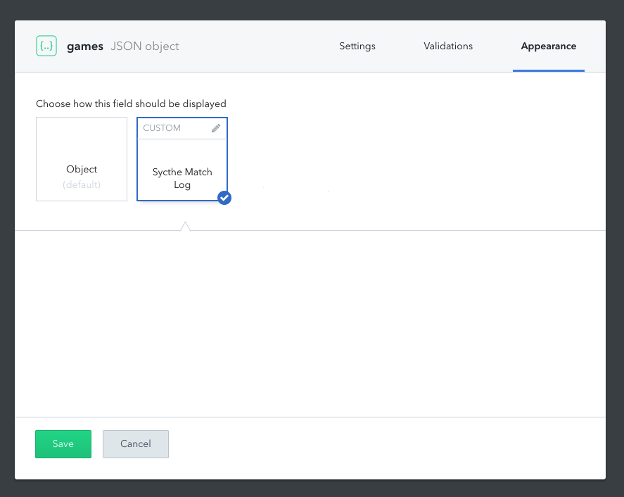 The appearance panel of a field in a content type