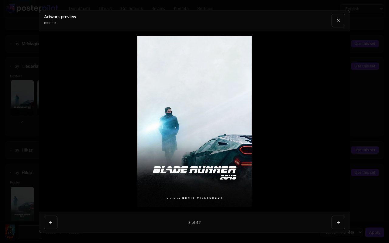 Enlarged artwork preview — the full-size poster, its provider, and its place in the set