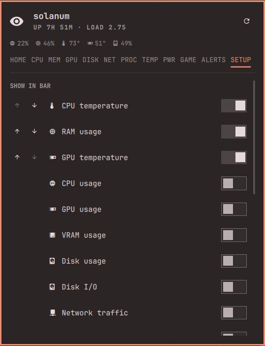 SETUP tab